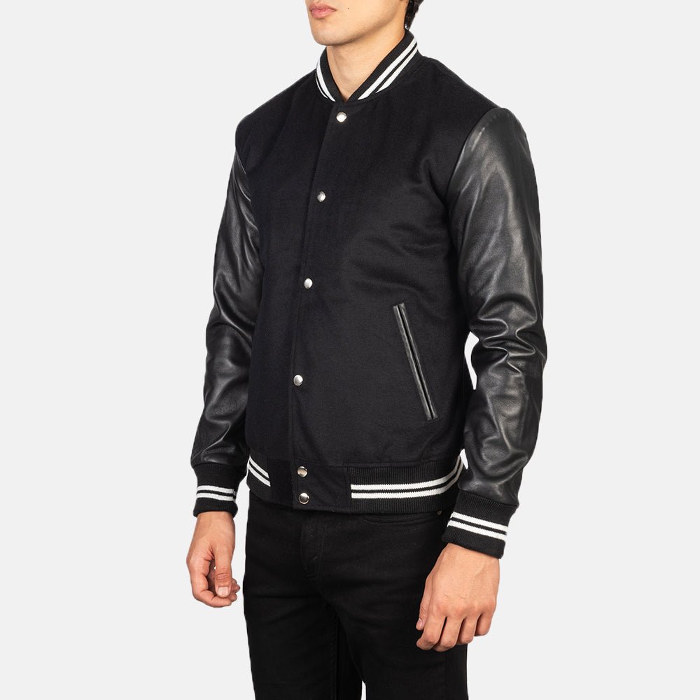 Vaxton Black Striped Hybrid Varsity Jacket - Image 2