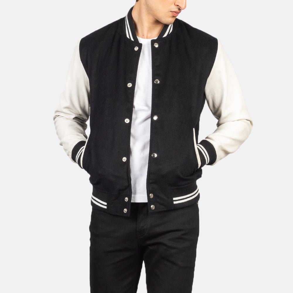 Vaxton Black & White Hybrid Varsity Jacket - Image 1