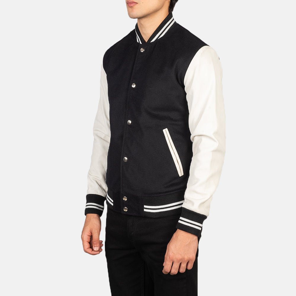 Vaxton Black & White Hybrid Varsity Jacket - Image 2