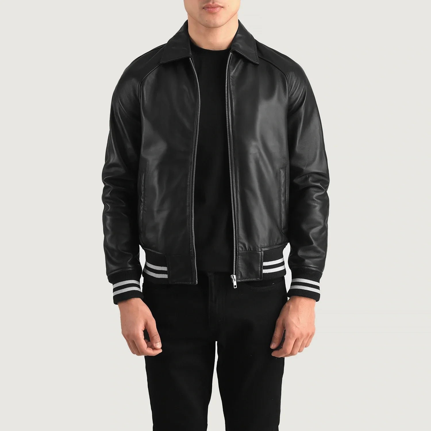 Men_s_Walton_Black_Leather_Varsity_Jacket_Open_Front_e0f16e75-9bda-4526-9aae-1a6362bc1681 Walton Black Leather Varsity Jacket - Image 1