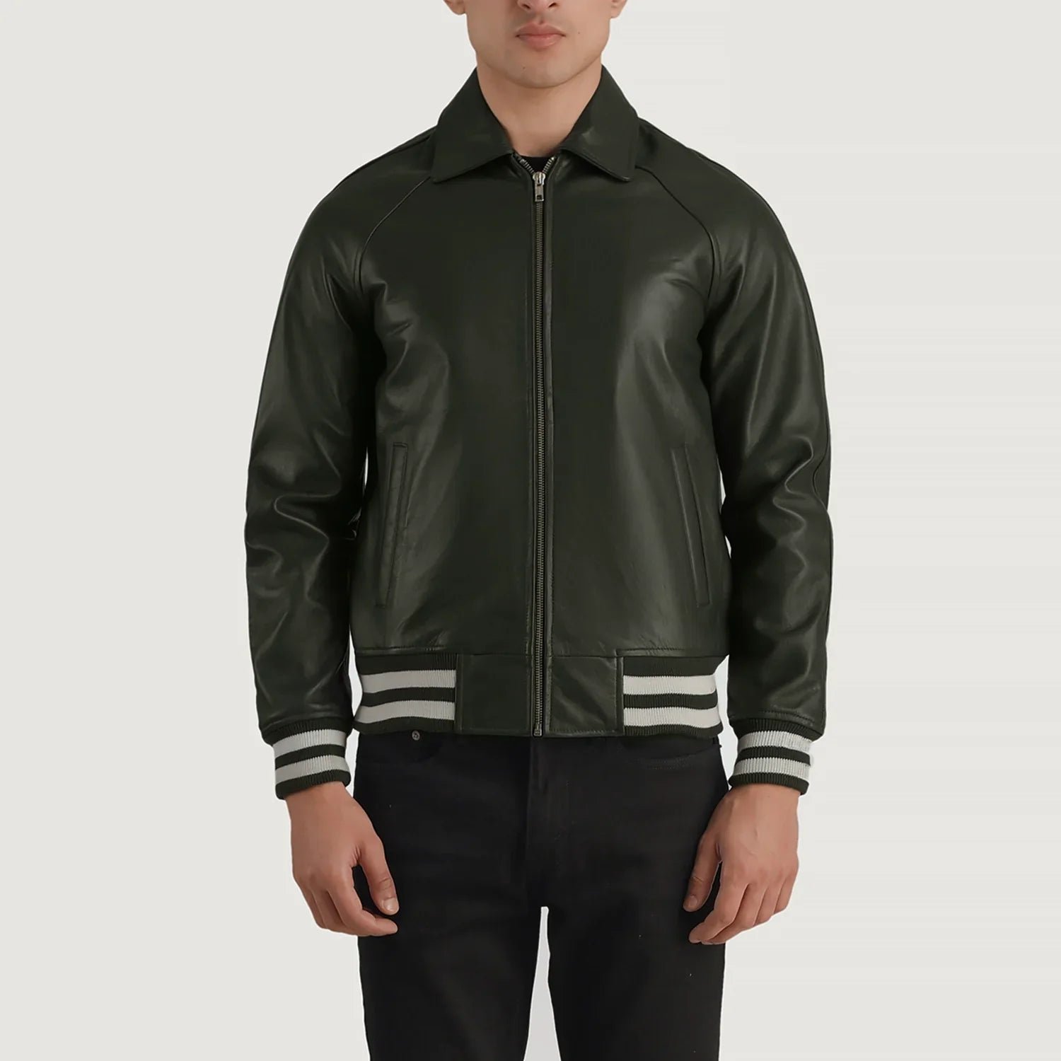 Men_s_Walton_Green_Leather_Varsity_Jacket-3_d1187759-78a1-45d9-85e6-04868a1b5ae0 Walton Green Leather Varsity Jacket - Image 1