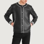 Willis Black Leather Varsity Jacket - Image 5
