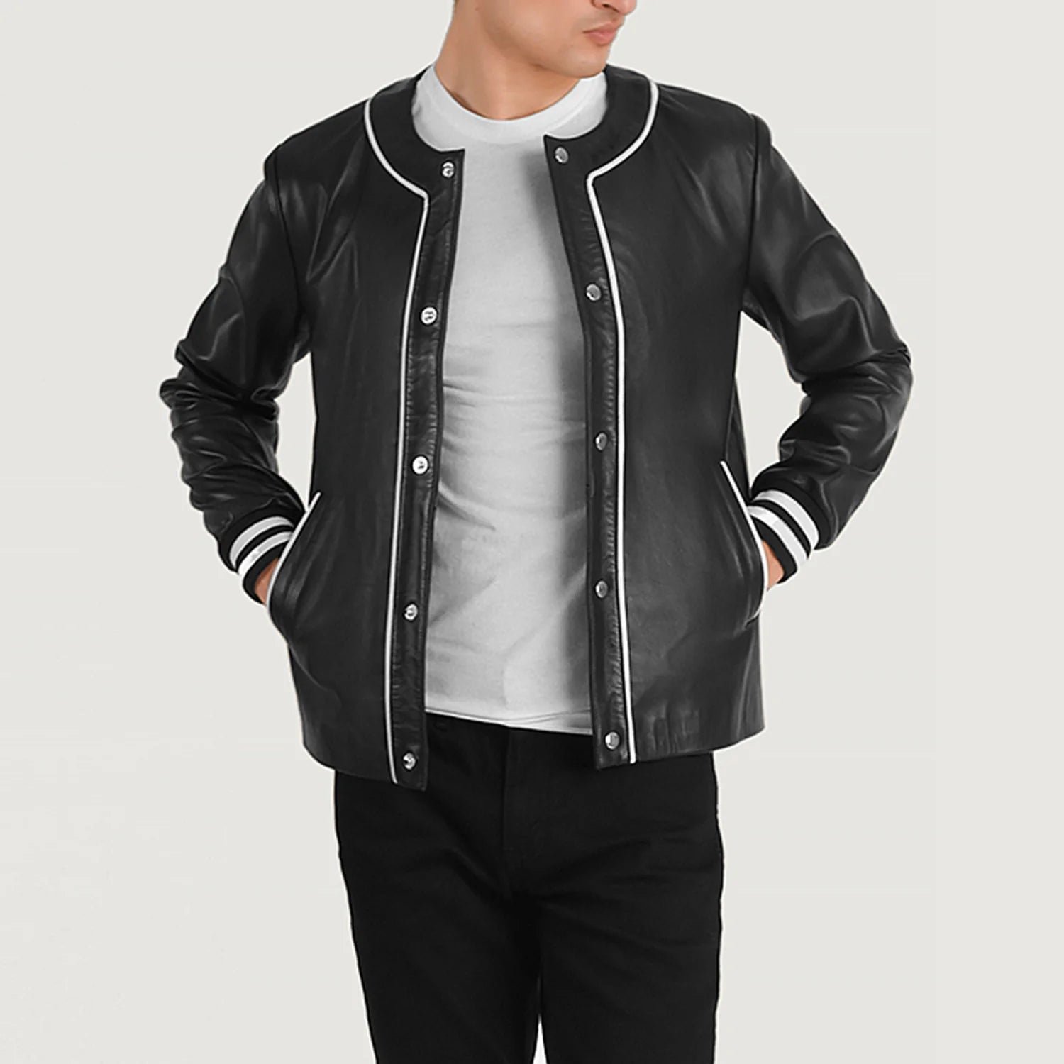 Men_s_Willis_Black_Leather_Varsity_Jacket_Open_Front-4-1704116858258_ba32a9a7-8c8d-4e63-a5c4-50949c725032 Willis Black Leather Varsity Jacket - Image 1