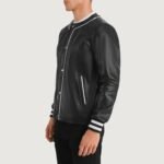 Willis Black Leather Varsity Jacket - Image 3