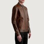 Zen Distressed Brown Leather Biker Jacket - Image 2