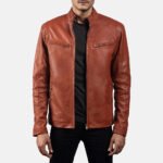 Ionic Tan Brown Leather Biker Jacket - Image 4