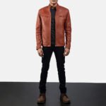 Ionic Tan Brown Leather Biker Jacket - Image 3