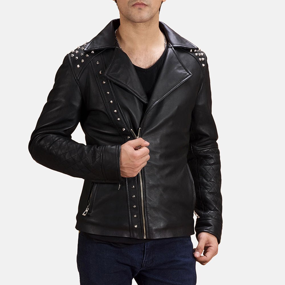 Mens_Black_Studded_Leather_Biker_Jacket_1_70bb6cfc-b971-4aa5-85eb-2f655bb0139e Black Studded Leather Biker Jacket - Image 1