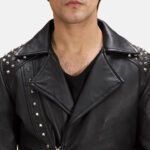 Black Studded Leather Biker Jacket - Image 5
