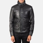 Columbus Black Leather Bomber Jacket - Image 3