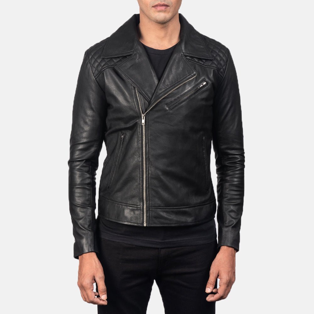 Danny Quilted Black Leather Biker Jacket - Image 3
