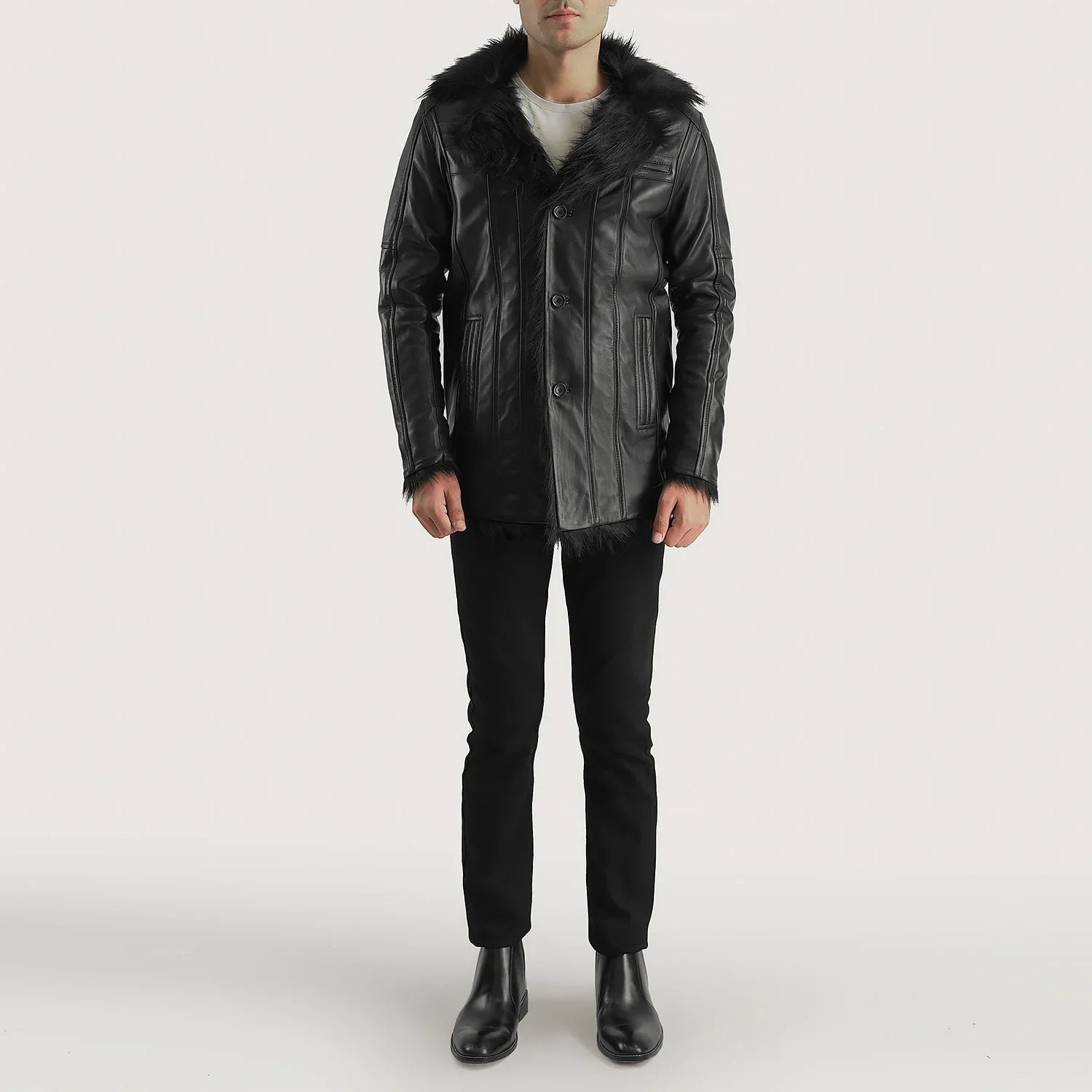 Furcliff Black Leather Coat - Image 4