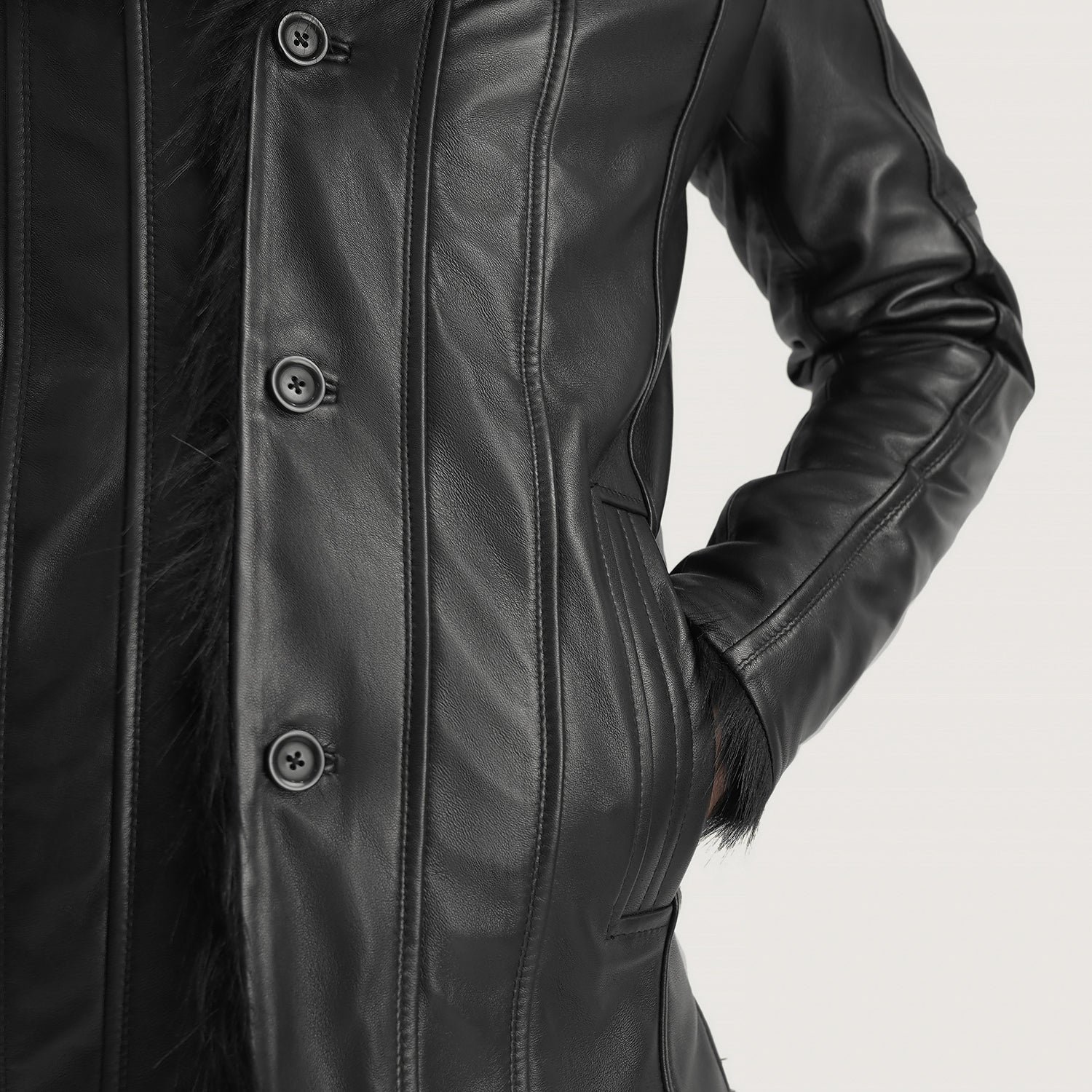 Furcliff Black Leather Coat - Image 6