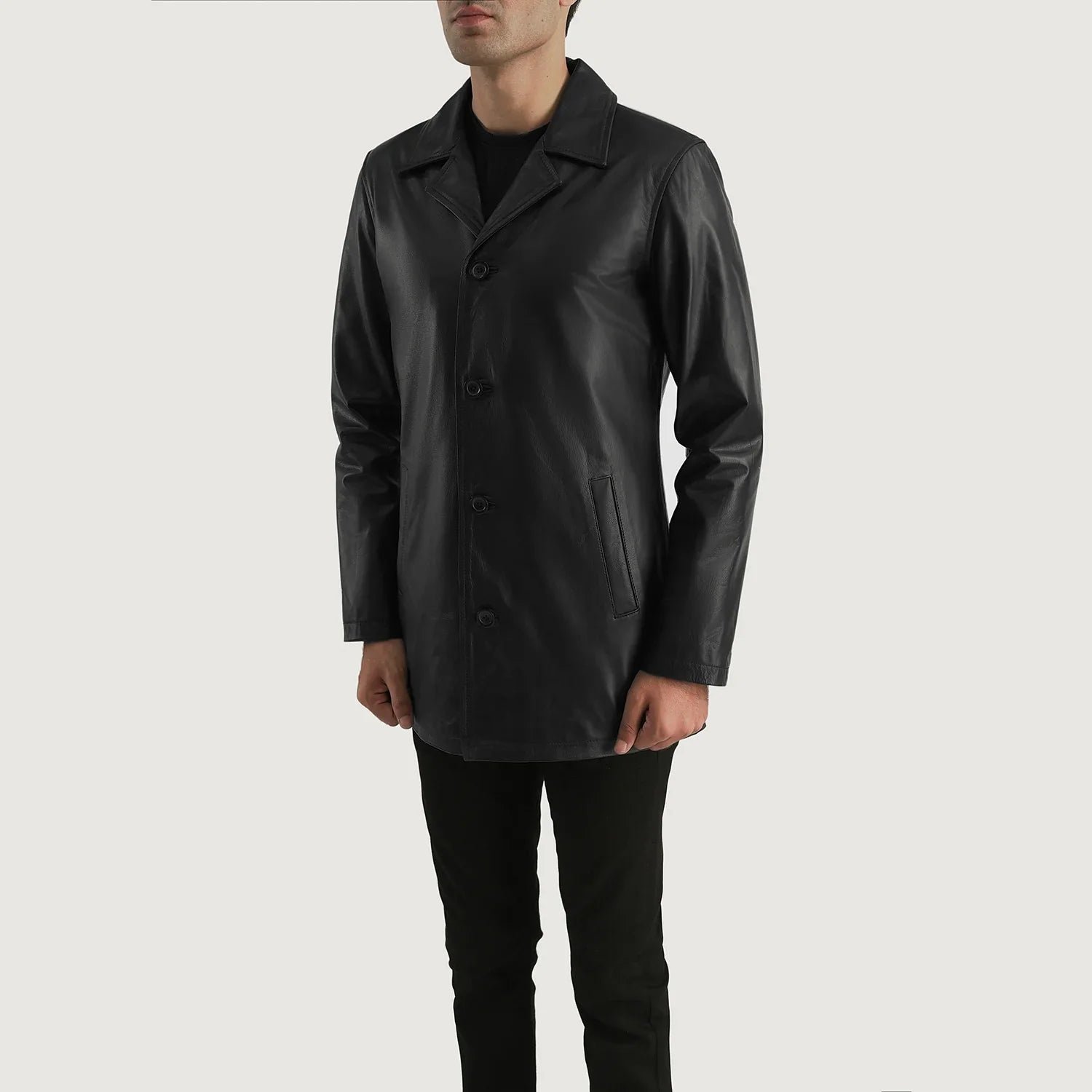 Urban Slate Black Leather Coat - Image 4