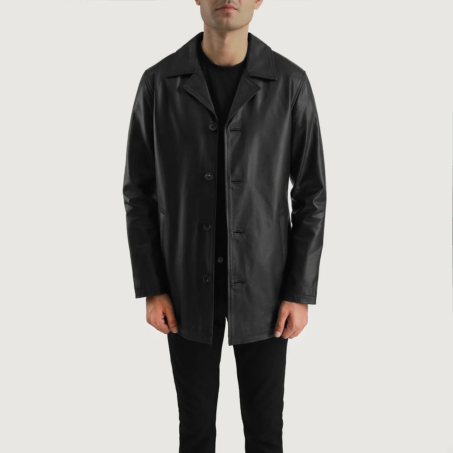 Urban Slate Black Leather Coat - Image 2