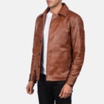 Waffle Brown Leather Jacket - Image 2