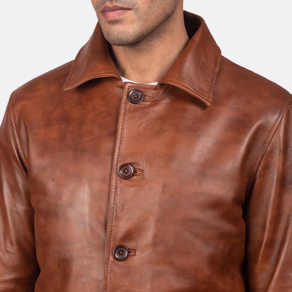 Waffle Brown Leather Jacket - Image 3