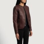 Nexi Quilted Maroon Leather Jacket - Image 2