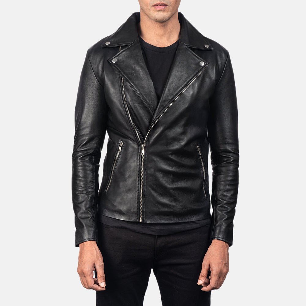 Noah Black Leather Biker Jacket - Image 3