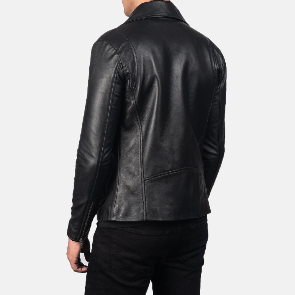 Noah Black Leather Biker Jacket - Image 6