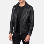 Noah Black Leather Biker Jacket - Image 2