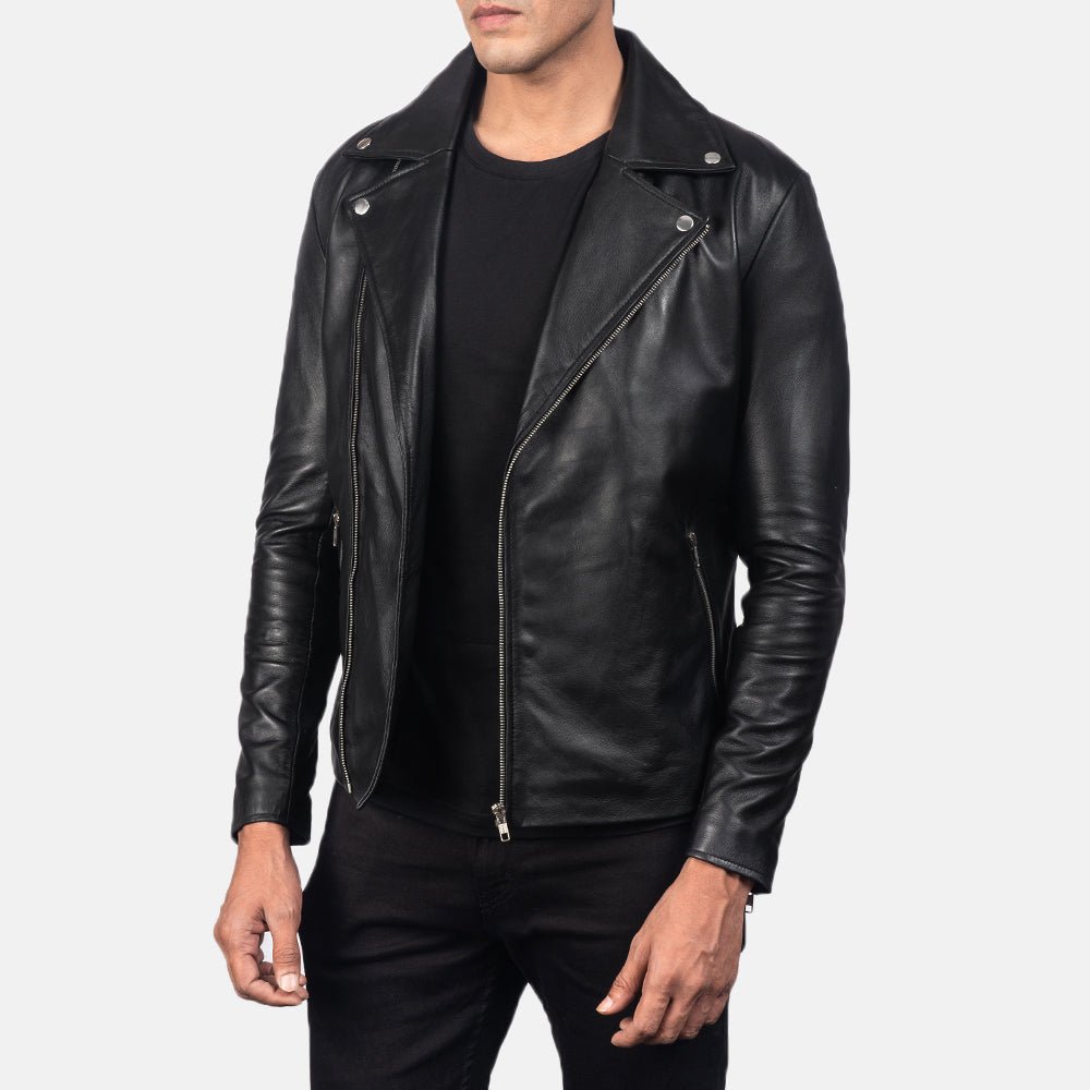 Noah Black Leather Biker Jacket - Image 2