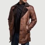 Cinnamon Distressed Leather Fur Coat - Image 2