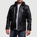Moulder Hooded Black Leather Jacket - Image 2