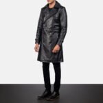 Royson Black Leather Duster Coat - Image 2