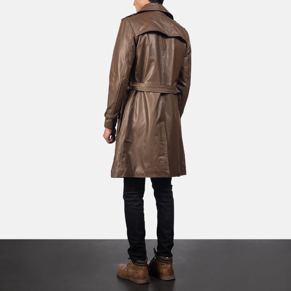 Royson Brown Leather Duster Coat - Image 3