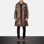 Royson Brown Leather Duster Coat - Image 4