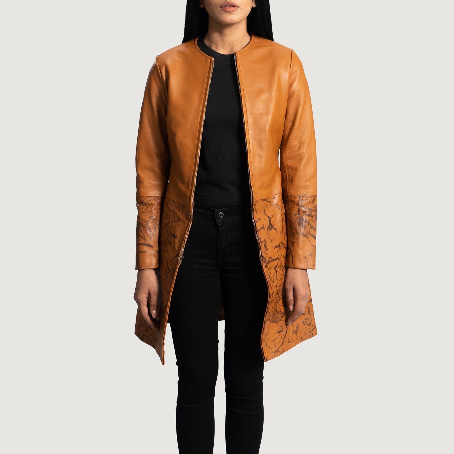 Sandy Tan Dye Leather Coat - Image 3