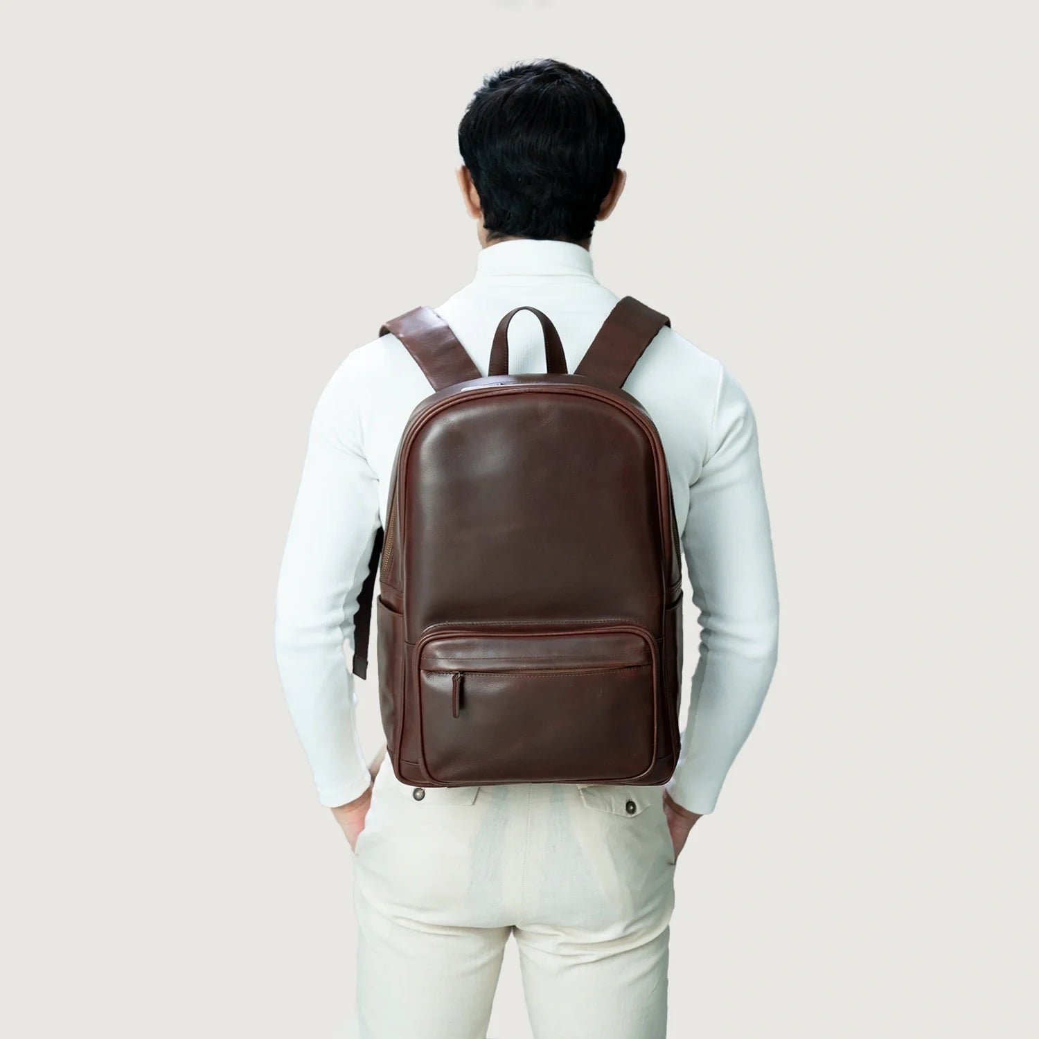 The Philos Vintage Brown Leather Backpack - Image 5