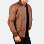 Semi-Aniline Brown Leather Bomber Jacket - Image 3