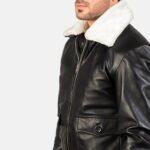 Stylish Black & White Leather Bomber Jacket - Image 5