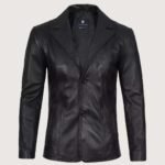 Men's Lapel Color Black Leather Blazer