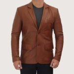Men's Professional Two Button Leather Blazer - Image 4