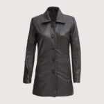 Dark Brown Women Leather Car Coat