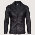 Men's Stylish Black Leather Blazer - Two Button - Image 4