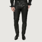 MEN CROSS FRONT ZIPPER LEATHER PANTS