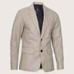 Mens Sports Beige Leather Blazer - Two Button - Image 3