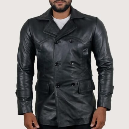 The Prestige Men's Black Leather Long Coat