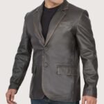 Men's Rub Off Brown Lambskin Leather Blazer - Image 2