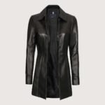 Kandis Womens Black Leather Car Coat
