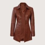 Kandis Womens Cognac Leather Car Coat