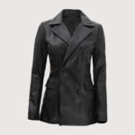 Breanna Women Double Breasted Black Leather Blazer - Image 3