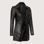Kandis Womens Black Leather Car Coat - Image 4
