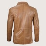 Men's Two Button Classic Camel Brown Leather Blazer - Image 2