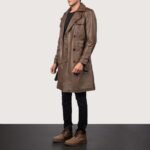Brown Leather Duster Coat - Belted Coat - Image 4