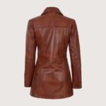 Kandis Womens Cognac Leather Car Coat - Image 2